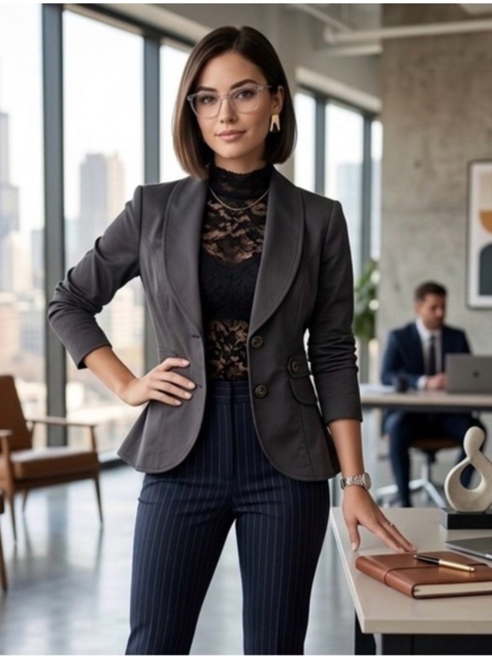 Cabi "Work It" Tailored Peplum Blazer -‎ Charcoal Grey - Belted - Size 6